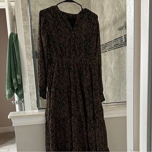 DownEast Black, Pink, Green Floral Long Sleeve Dress